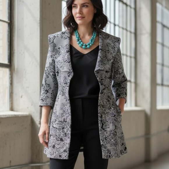 🖤🤍 Nygard Floral Tapestry Print Jacket / Coat - Size 6P - Picture 1 of 9